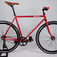 Matte Red Fixie Bike with Deep Black 40mm Rims, comes with a flip flop hub so it can be ridden as single speed as well.