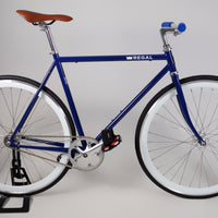 Fixie Bike and Single Speed Bike with Blue Rims and a White Frame