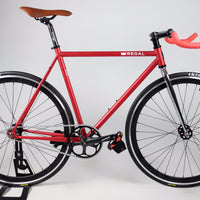 Fixie Bike with Matte Red Frame and Deep Black Rims, comes with a flip flop hub for single speed and fixed gear riding.